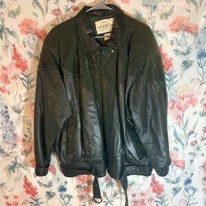 Vintage Dark Green Leather Jacket